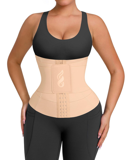 FeelinGirl Waist Trainer for Women Tummy Control 3 Belt Hooks Waist Cincher Corset Steel Bones Hourglass Body Shaper Skin