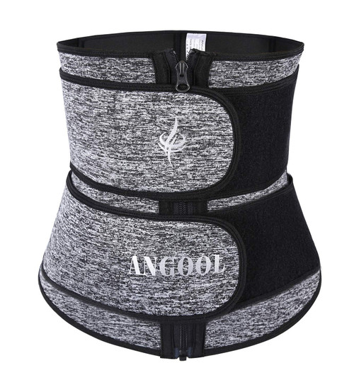 ANGOOL Neopren Waist Trainer For Women,Workout Plus Size Trimmer Belt Sauna Sweat Corset Cincher With Zipper Gray