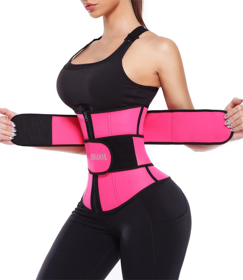 ANGOOL Neopren Waist Trainer For Women,Workout Plus Size Trimmer Belt Sauna Sweat Corset Cincher With Zipper M Pink
