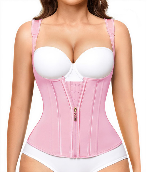 Nebility Waist Trainer for Women Corset Shapewear Tummy Control Faja Body Shaper Waist Cincher with Adjustable Strap(Pink,Medium)