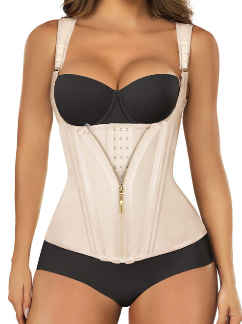 SHAPERX Waist Trainer Corset for Women Tummy Control Sport Girdle Hourglass Waist Cincher Body Shaper with Steel Boned,SZ7293-Beige-L