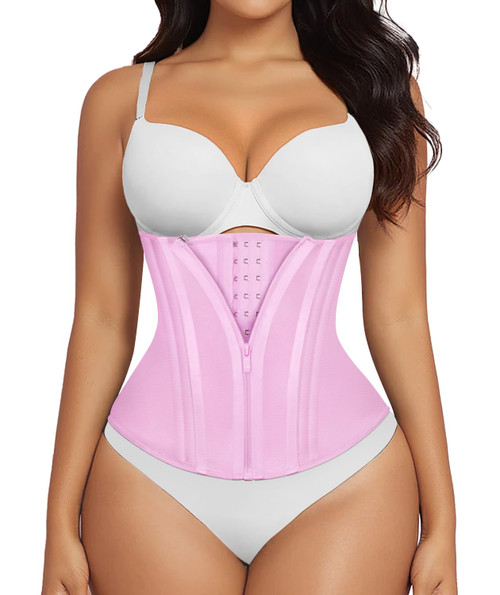 SHAPERX Waist Trainer for Women Underbust Corset Shapewear Tummy Control Workout Waist Cincher Body Shaper Zipper and Hooks, SZ7310-Pink-L
