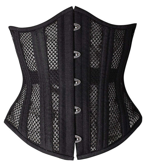 SHAPERX 26 Double Steel Boned Breathable Mesh Corset Heavy Duty Waist Training Shaper, SZ1996-Black-M