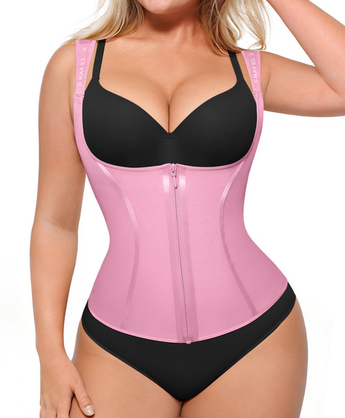 SHAPELLX Waist Trainer Body Shaper for Women Tummy Control Corset Shapewear Workout Faja Colombian Plus Size Pink XXL