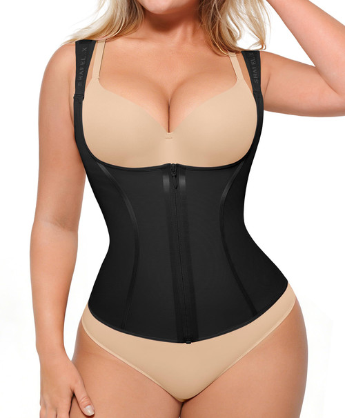 SHAPELLX Waist Trainer Corset Shapewear Tummy Control Workout Faja Body Shaper for Women with Adjustable Strap BLACK XXL