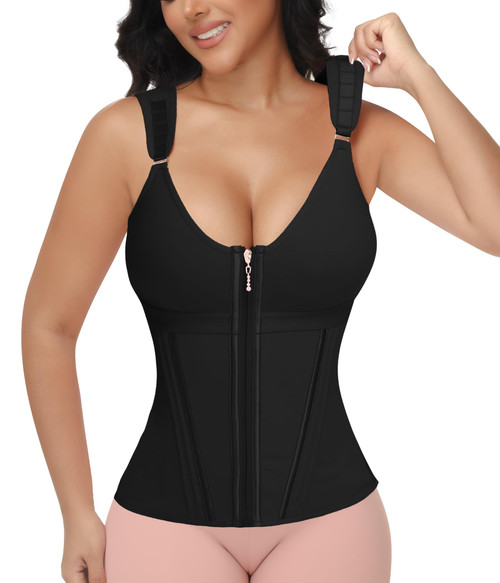 Figninget Waist Trainer Corset for Women Workout Hourglass Vest Waist Cincher Faja body shaper with Zipper Black XS