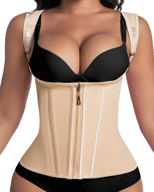 anylost Waist Trainer for Women for Daily Wear, Faja Body Shaper Corset with Zipper and Adjustable Shoulder Straps, Faja Colombians for Tummy Control, Workouts, and Postpartum Recovery Apricot