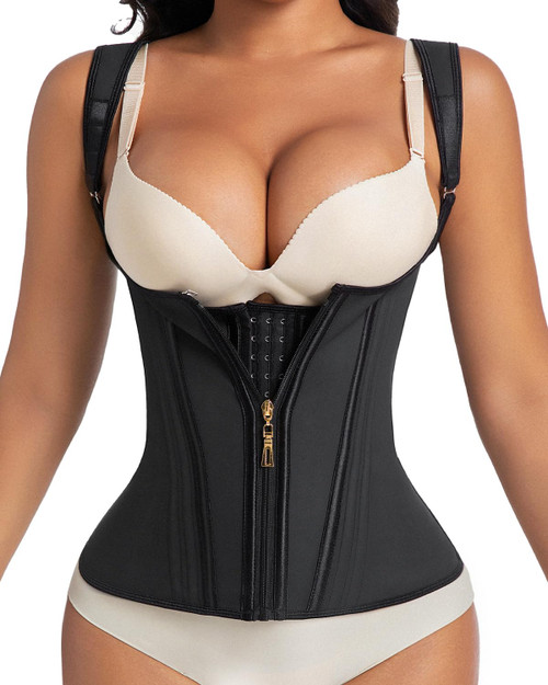anylost Waist Trainer for Women for Daily Wear, Faja Body Shaper Corset with Zipper and Adjustable Shoulder Straps, Faja Colombians for Tummy Control, Workouts, and Postpartum Recovery Black