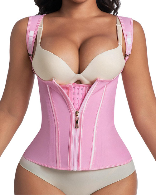 anylost Waist Trainer for Women for Daily Wear, Faja Body Shaper Corset with Zipper and Adjustable Shoulder Straps, Faja Colombians for Tummy Control, Workouts, and Postpartum Recovery Pink