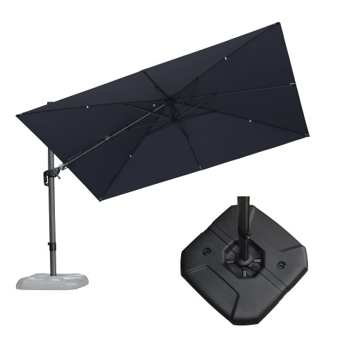 PURPLE LEAF 11.5' X 8.2' Tilting Patio Umbrella with Base Outdoor Cantilever Swivel Rectangle Umbrella Aluminum Offset Umbrella with 360-degree Rotation for Garden Deck Pool Patio Grey