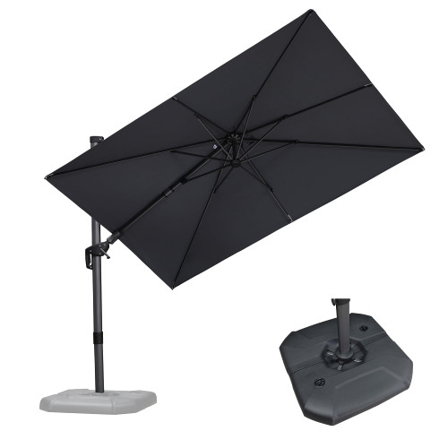 PURPLE LEAF 6.5' X 10' Left-right Tilt Patio Umbrella with Base Outdoor Cantilever Swivel Rectangle Umbrella Offset Umbrella with 360-degree Rotation for Garden Deck Pool Patio Light Grey