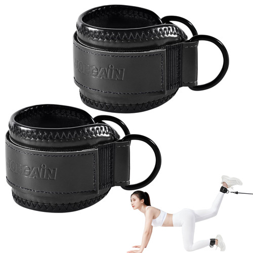 JOBGAIN Ankle Strap for Cable Machine (2 Pack), Ankle Resistance Bands, Cable Kick Back Straps for Gym, Glute Workouts, Leg Extensions, Adjustable Straps with Neoprene Padding, Black