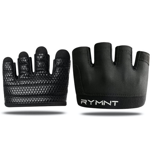 RYMNT Minimal Workout Gloves,Short Micro Weight Lifting Gloves Grip Pads with Full Palm Protection & Extra Grip for Men Women Weightlifting,Gym,Cross Training,Powerlifting,WODs.Black-XSmall