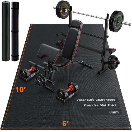 Rendpas Large Exercise Mat for Home Gym & Garage Flooring- 6'x4' /7'x5'/10'x6' (8mm), Non-Slip, High-Density & Shoe-Friendly | Thick Workout Mats for Yoga, Cardio, Jump Rope, MMA, Weights