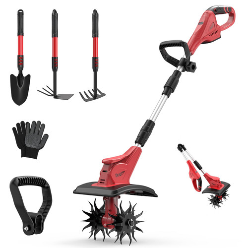 Cordless Tiller Cultivator for Milwaukee 18V Battery (Tool Only), 310RPM Electric Rototiller Garden Tools with 40 Steel Tines, 9.1In Tilling Width & 6.3In Depth Tiller for Gardening, Folding Design