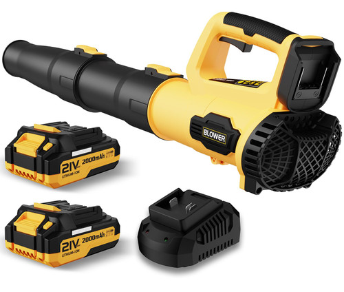 LEAPUL Leaf Blower, 21V Electric Cordless Leaf Blower, 2 X 2.0Ah Batteries and Charger Included, Lightweight Leaf Blower for Patio Cleaning, Lawn Care, Blowing Leaves and Dust, etc. LP69, Yellow