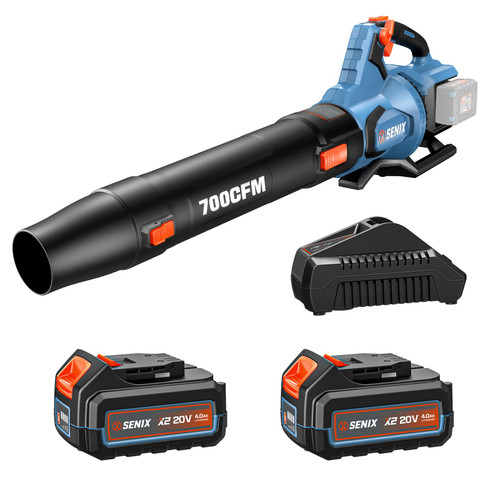 SENIX Leaf Blower Cordless, 40V Max Electric Leaf Blowers, Brushless, Handheld, Up to 700 CFM and 145 MPH, 2 Speed Mode, Cruise Control, Includes 2 x 4.0Ah Battery and Charger (BLAX2-M2)
