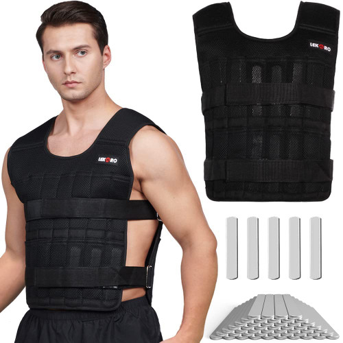 Adjustable Weighted Vest for Men Women, Up to 44LB with 96 Removable Steel Plates, Workout Weight Vest & Weighted Training Vest for Strength Training, Cardio & Running