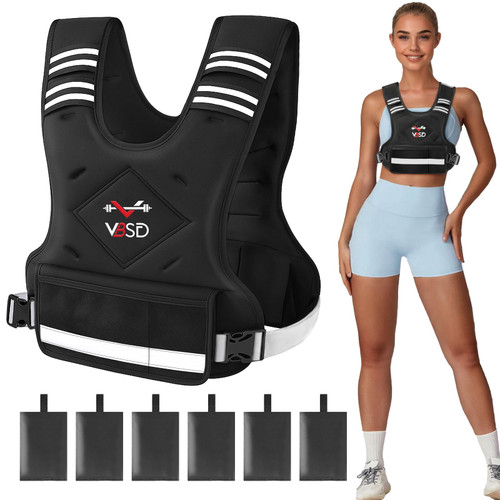VBSD Adjustable Weighted Vest for Women Men 4-10lb Vest with 6 Ironsand Weights Body Weight Vest with Reflective Strip for Running Walking Strength Training Workouts