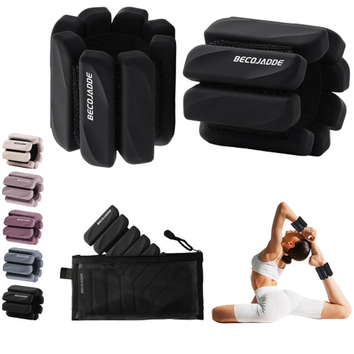 BECOJADDE Ankle Weights for Women Men Adjustable 2LB Wrist Weights Bracelet Set of 2 for Home Gym Weighted Bangles Wristbands Leg Arm Weights for Walking Swimming Running Pilates Yoga Gym, Black