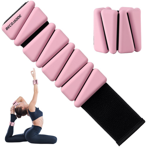 BECOJADDE Ankle Weights Set of 2 (1 lb Each) Adjustable Wrist Weights for Women Men Wearable Arm Leg Weight for Pilates, Running, Walking, Workout, Yoga, Pink