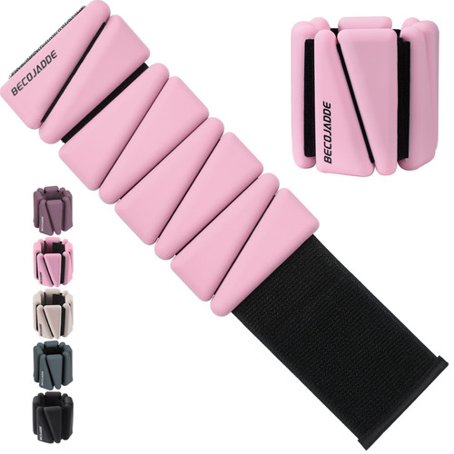 BECOJADDE Ankle Weights Set of 2 (2 lb Each) Adjustable Wrist Weights for Women Men Wearable Arm Leg Weight for Pilates, Running, Walking, Workout, Yoga, Pink