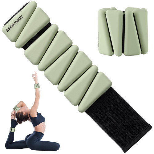BECOJADDE Ankle Weights Set of 2 (1 lb Each) Adjustable Wrist Weights for Women Men Wearable Arm Leg Weight for Pilates, Running, Walking, Workout, Yoga, Sage Green