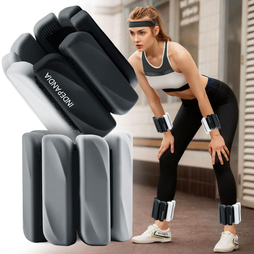 INDEPANDIA Wrist & Ankle Weights for Women and Men, 2lbs Pair Adjustable Silicone Weighted Bangles for Arm & Leg Workouts, Perfect for Pilates, Yoga, Walking & Home Fitness Training, Gradient Black