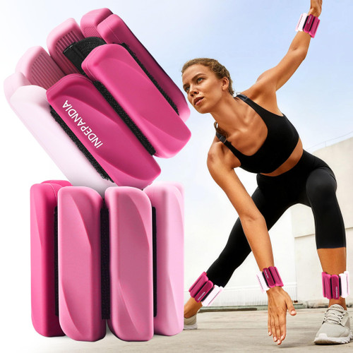 INDEPANDIA Wrist & Ankle Weights for Women and Men, 2lbs Pair Adjustable Silicone Weighted Bangles for Arm & Leg Workouts, Perfect for Pilates, Yoga, Walking & Home Fitness Training Gradient Pink