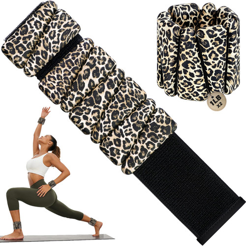 INDEPANDIA Wrist Ankle Weights for Women, 2lbs Adjustable Weighted Bangles to Boost Calorie Burn & Strength, Arm & Leg Weights for Pilates, Yoga, Walking, Barre, Home Workout Leopard print