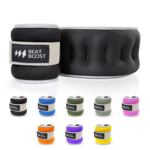 BeatBoost Ankle Wrist Weights for Women Men A Pair of 4 Lbs Arm Leg Weight Set with Adjustable Straps for Walking Pilates Exercise Workout Gym Aerobics Black