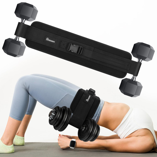 Bosaen Hip Thrust Belt, Hip Thrust Belt for Dumbbells Heavy, Booty Belt for Hip Thrust with 6.5mm Thick Non-slip Padding & 400lbs Load-Bearing, Hip Thrust Band for Gym, Home Workouts, Dumbbell, Kettlebells