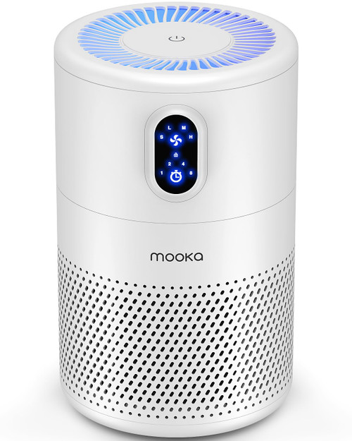 MOOKA Air Purifiers for Home Large Room up to 1076ft², H13 True HEPA Air Filter Cleaner, Odor Eliminator, Remove Smoke Dust Pollen Pet Dander, Night Light, B-D02L White