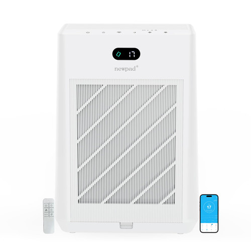 Newpad Air Purifiers for Home Large Room Covers Up to 2277 Ft², 22 dB HEPA Air Purifiers for Home Bedroom, Air Quality Monitor, Timer, Child Lock, KJ-520, White