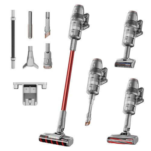 Honeywell Smart Cordless Vacuum Cleaner w/Automatic Adjustment, 10-in-1 Lightweight Stick with 3000mAh Battery 70Mins Runtime, Rechargeable Vacuum for Pet Hair/Carpet/All Floor, VC14, Graphite/Red