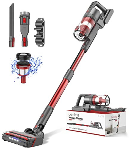Ljuren Cordless Vacuum Cleaner, 85,000PRM Upgraded Dual Suction Cordless Stick Vacuum up to 35mins Runtime, Lightweight Rechargeable Vacuum for Home (Crimson Black)