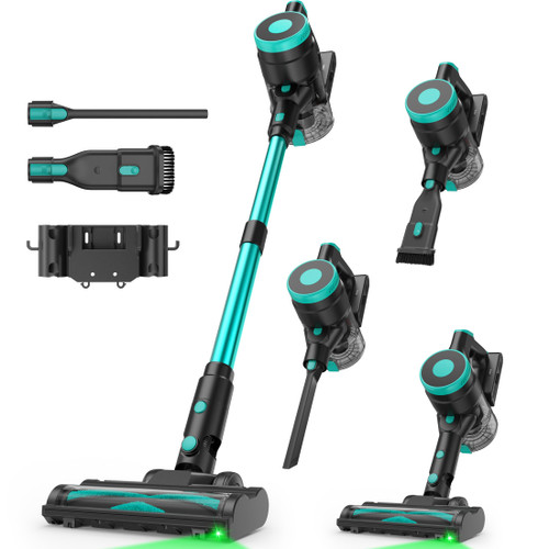 Zefiro Cordless Vacuum Cleaner for Home,45Mins Runtime Stick Vacuum Cleaners, Anti-Tangle and 1.5L Dust Cup, Lightweight Vacuum for Hardwood Floor Carpet Pet Hair (Green)