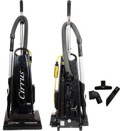 Cirrus CR9100 Commercial Bagged Upright Vacuum Cleaner | 50’ 3-Wire Quick-Change Cord, Metal Telescopic Wand, and 14" Brushroll | Clean Air Bypass Motor and HEPA Filtration with HEPA Type Bags