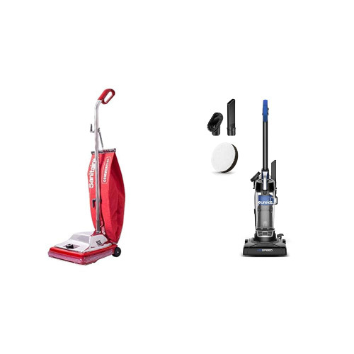 Sanitaire Tradition Upright Bagged Commercial Vacuum, SC886G 8.5" x 17.3" x 21.3 & Eureka Airspeed Ultra-Lightweight Compact Bagless Upright Vacuum Cleaner, Replacement Filter, Blue
