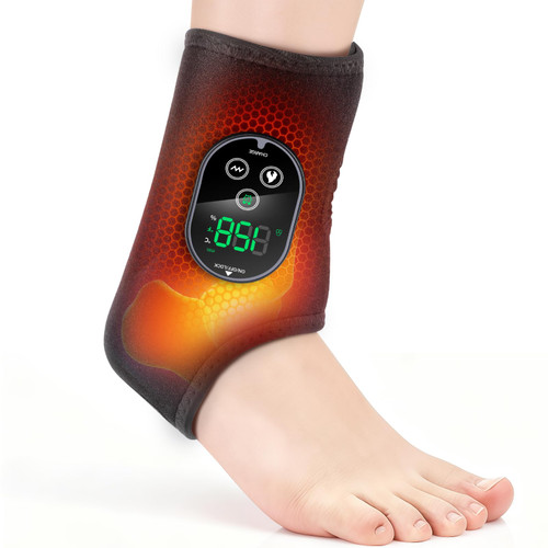 Cordless Foot Massager for Neuropathy, Rechargeable Foot and Ankle Massager for Circulation and Pain Relief, Ankle Heating Pad with Massage, Heated Ankle Brace Wrap, Black