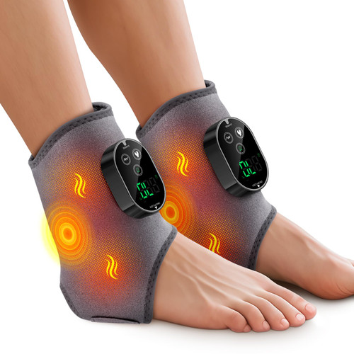 2PCS Cordless Foot Massager for Neuropathy, Foot and Ankle Massager for Pain Relief, 3000mAh Rechargeable Ankle Heating Pad with Massage for Circulation, Gray