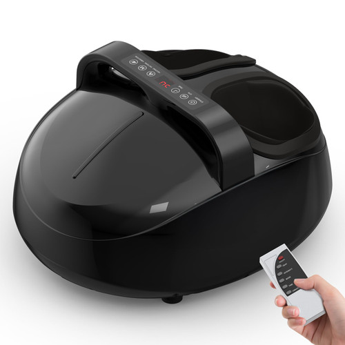 HTM Foot Massager with Heat - Shiatsu Kneading Rolling, 5 Massage Modes with 9 Adjustable Intensity, Fits Up to Size 13, Home Office Relaxation Gift for Women and Man