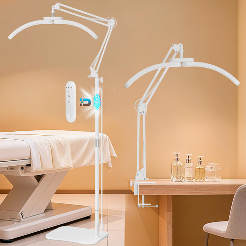 KALVISH 2-in-1 Lash Light - 2026 Upgraded Professional LED Half Moon Lamp for Eyelash Extensions, Tattoo, Nail Artists, Salon SPA, Adjustable Brightness & Color Temperature, Remote Control (White)