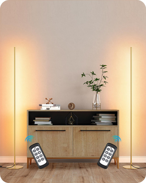 EDISHINE LED Corner Floor Lamp, Set of 2 Minimalist Dimmable Light with Remote, 57.5" Tall Standing Lamp for Living Room, Bedroom, Home Office, 7 Color Temperature 2700-6000K (Gold)