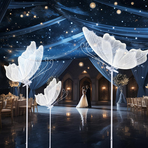 FLYINSKY 3-Color Butterfly Floor Lamp for Wedding/Party, Large LED Butterfly Decorations Adjustable Angle/Height/Brightness Hanging Lights, Romantic Creative Props(60cm/23.6in,White,1PCS)