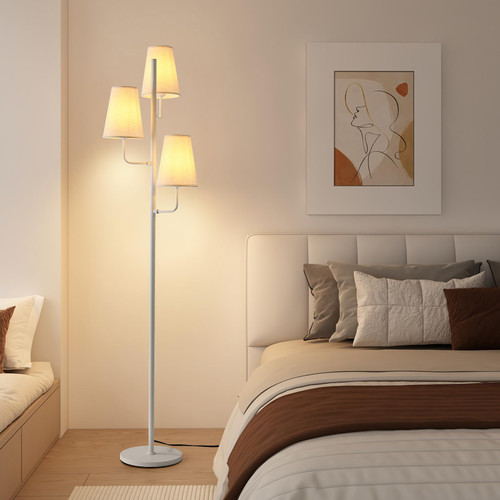 XZHGCEE Traditional Floor Lamp for Living Room:3 Light Linen Country Rustic Floor Lamp for Bedroom, White Standing Lamp with Foot Switch, Country Rustic Tall Lamp, No Bulb