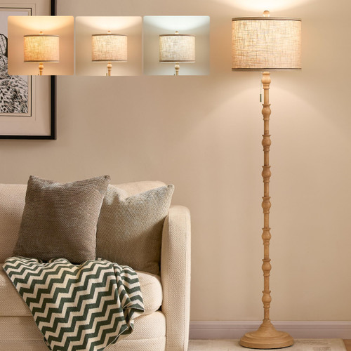Leasgy 63.5'' Floor Lamps for Living Room, Farmhouse Floor Lamp for Bedroom with 3 Color Temperatures, Vintage Standing Lamps for Living Room, Living Room Light, Chain Switch, Bulb Included, Cream