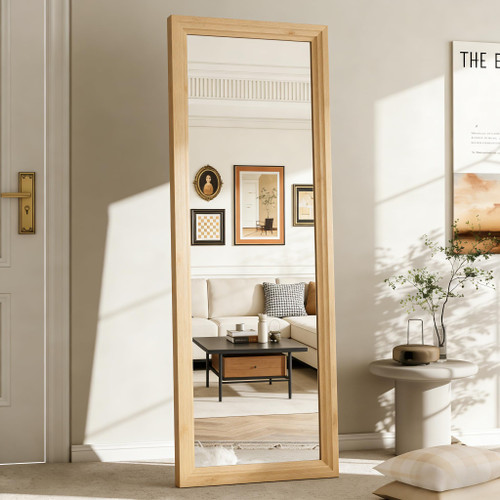 ZHUNFA Full Length Mirror,65x22 Inch Full Length Mirror Wall Mounted,Vertical Hanging,Leaning Standing for Bedroom,Living Room,Rectangular Wooden Frame,Log Color.