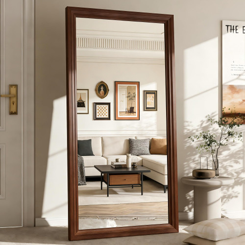 ZHUNFA Full Length Mirror,71x32 Inch Full Length Mirror Wall Mounted,Vertical Hanging,Leaning Standing for Bedroom,Living Room,Rectangular Wooden Frame,Wood Brown Color.