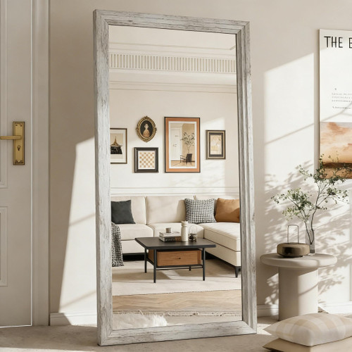 ZHUNFA Full Length Mirror,71x32 Inch Full Length Mirror Wall Mounted,Vertical Hanging,Leaning Standing for Bedroom,Living Room,Rectangular Wooden Frame,Wood White Color.